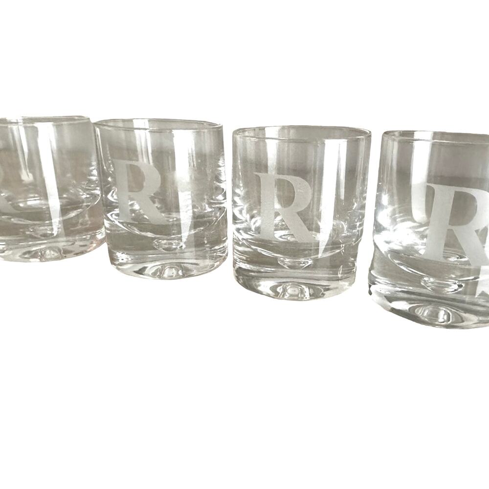 Personalized Crystal Double Old Fashion Glasses Set/4 Times Square Initial